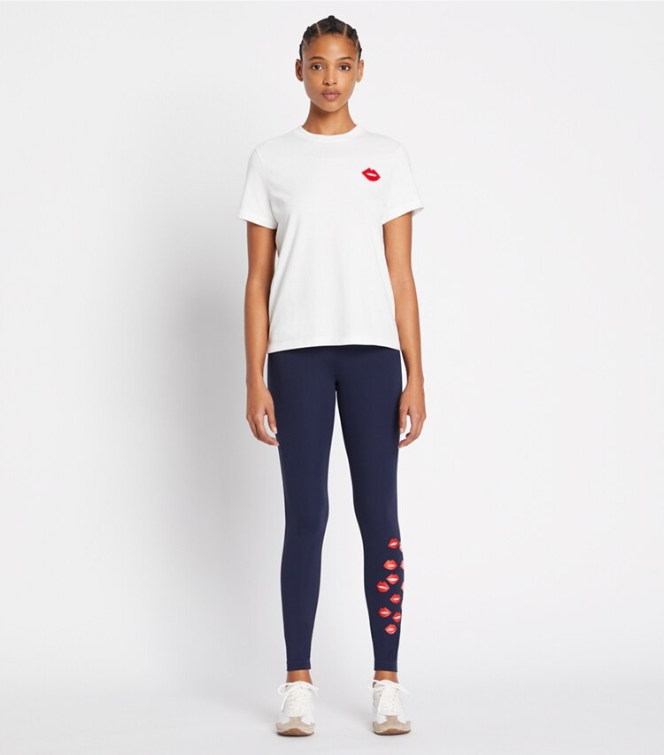 Tory Sport designer tops Lips T-Shirt in Snow White on model front