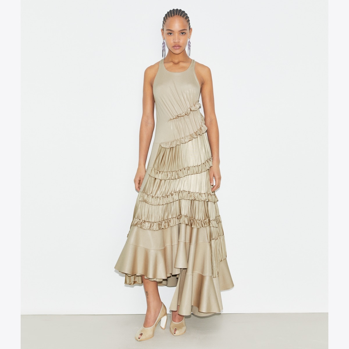 ワンピース HUECLOSET Brielle Tweed Long Dress LOOBIS Women's 2024 Knit Long Sweater Dress Stand Collar
