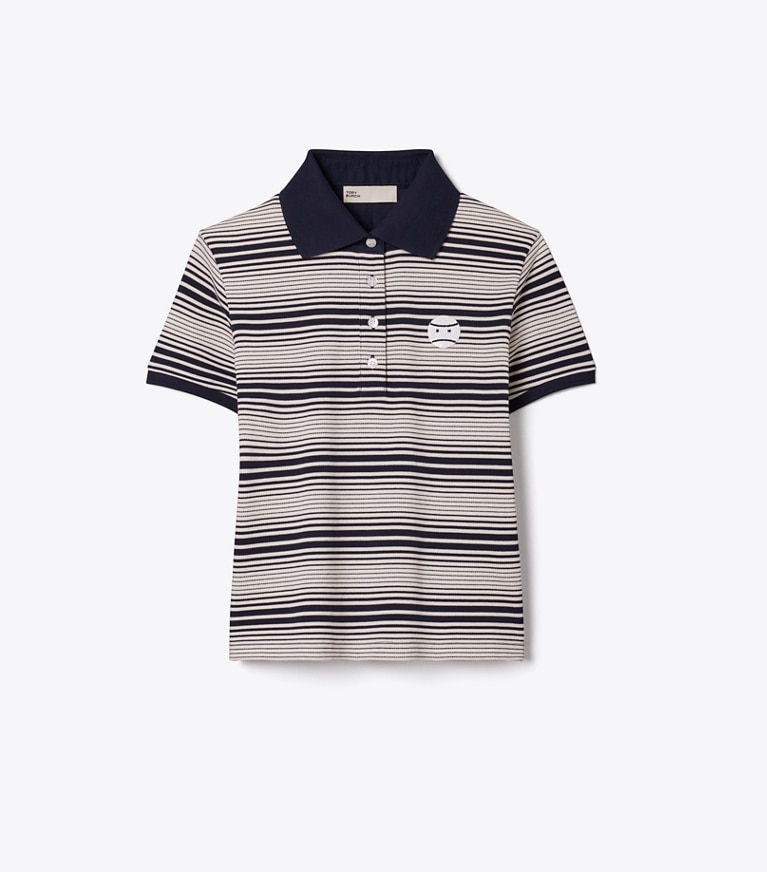 Tory Burch designer tops Little Grumps Cotton Polo in Medium Navy Stripe front