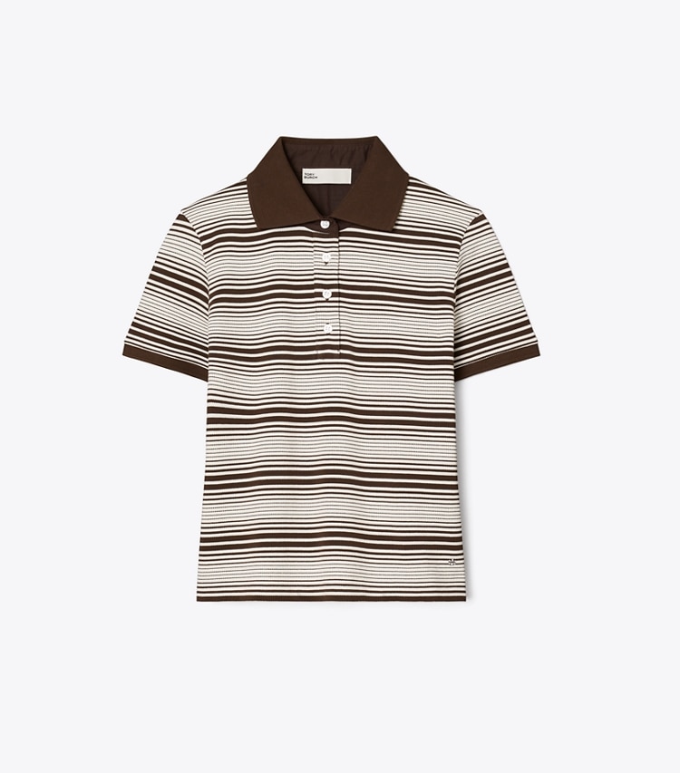 Tory Burch designer oberteile Little Grumps Poloshirt aus Baumwolle in Chocolate Stripe front