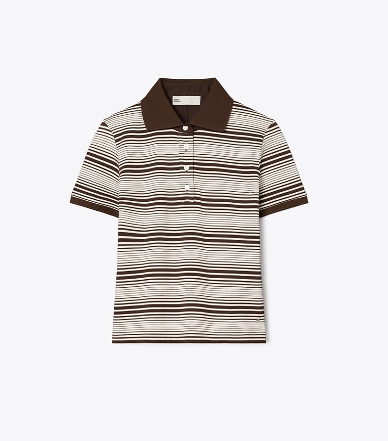 Tory Burch designer oberteile Little Grumps Poloshirt aus Baumwolle in Chocolate Stripe front