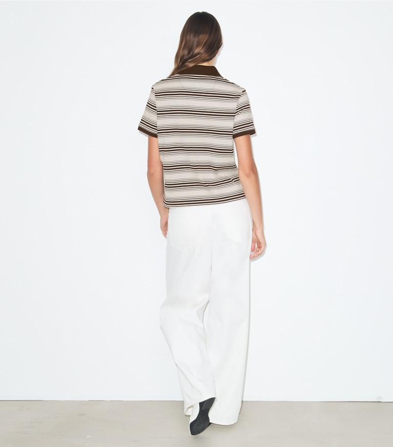 Tory Burch designer oberteile Little Grumps Poloshirt aus Baumwolle in Chocolate Stripe on model back