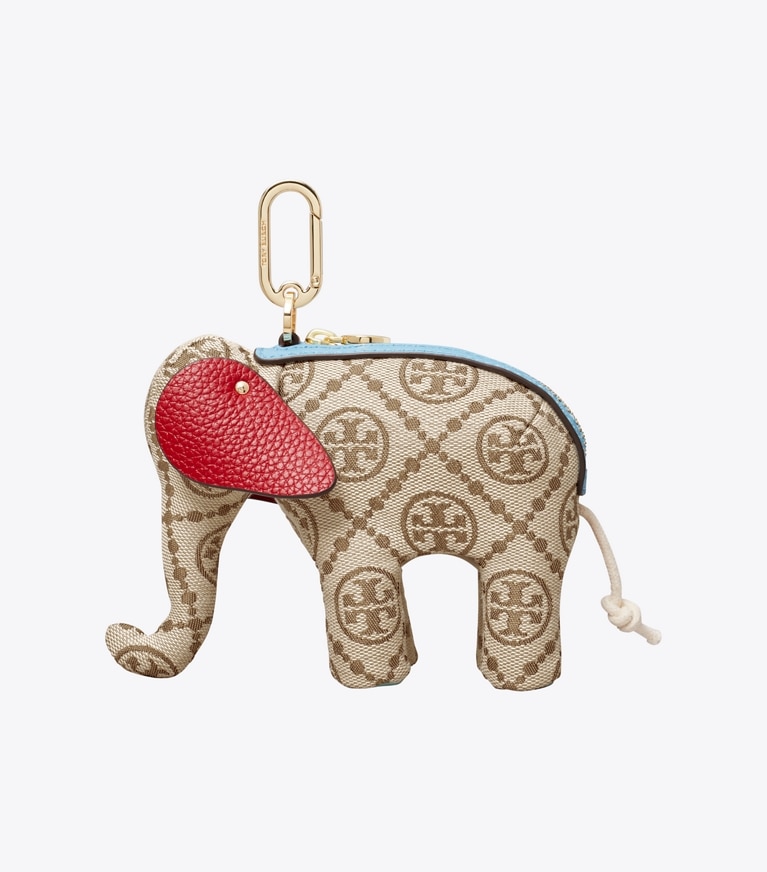 Tory Burch diseñador dijes para bolso y llaveros Llavero de elefante T Monogram en Hazelnut frente