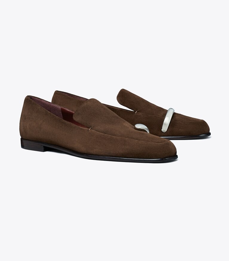 Tory Burch designer loafers Loafer mit Piercingdetail in DARK COCOA / SILVER angle