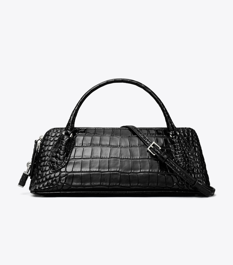 Tory Burch designer crossbody bags Lock Croc-Embossed Top Handle Bag in BLACK front