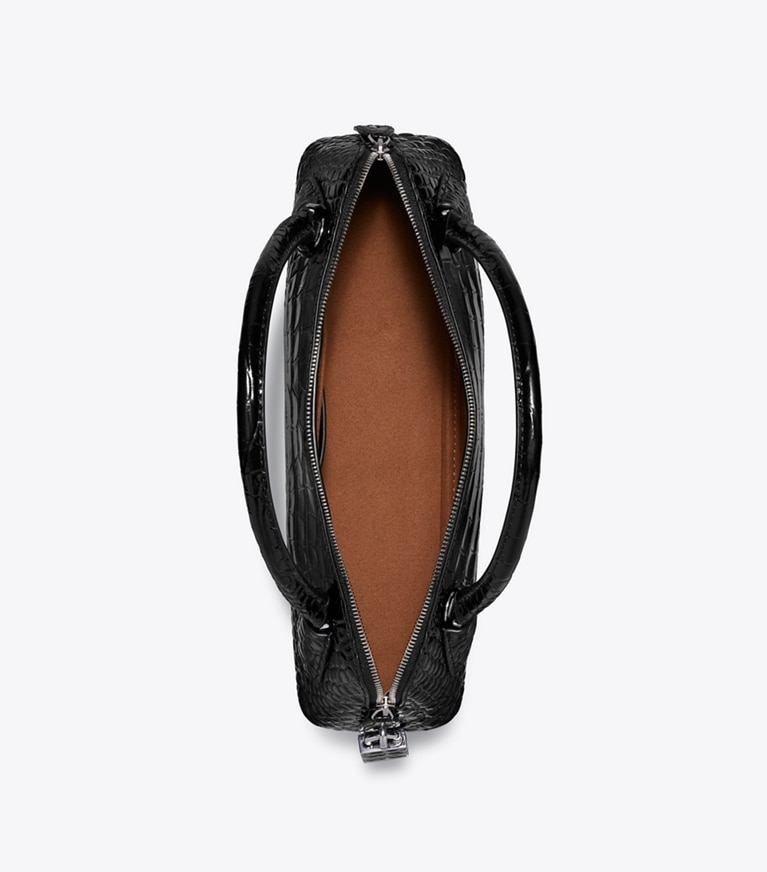 Tory Burch designer crossbody bags Lock Croc-Embossed Top Handle Bag in BLACK overhead