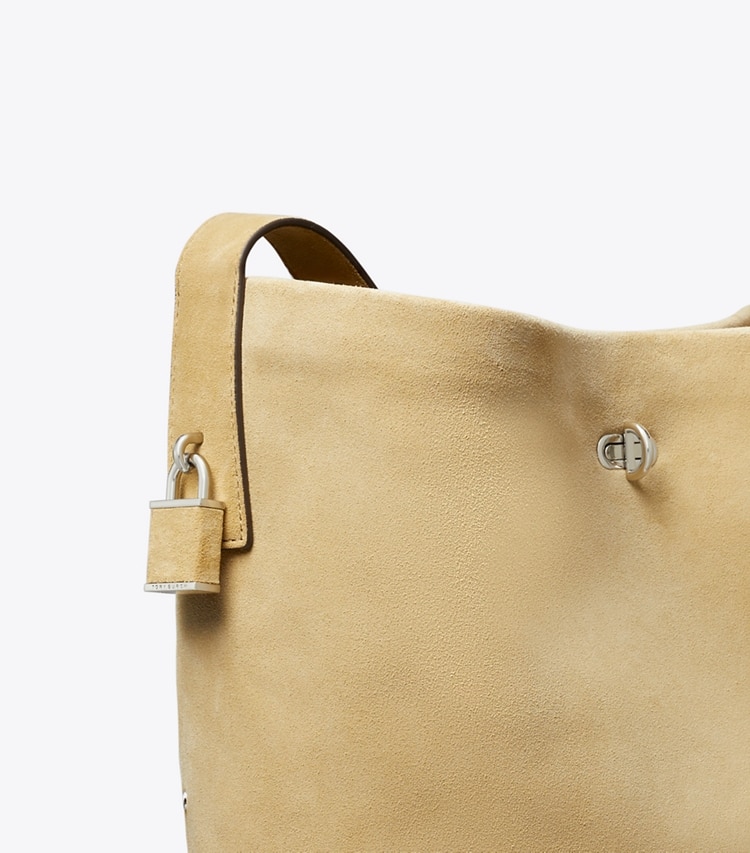 Tory Burch designer shoulder bags Lock Crochet Slim Bucket Bag in Butter detail