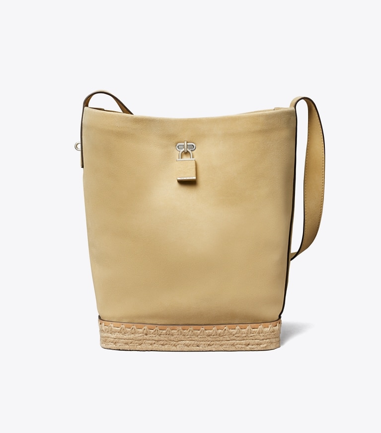 Tory Burch designer shoulder bags Lock Crochet Slim Bucket Bag in Butter front