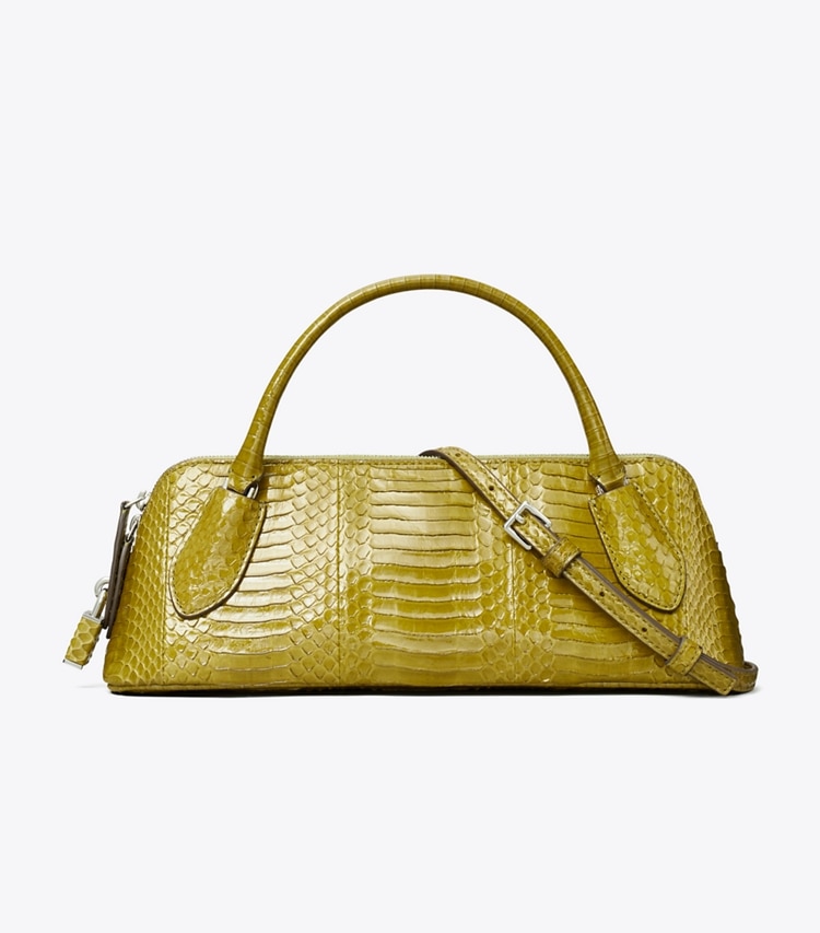 Tory Burch designer crossbody bags Lock Henkeltasche aus Schlangenleder in Moss front