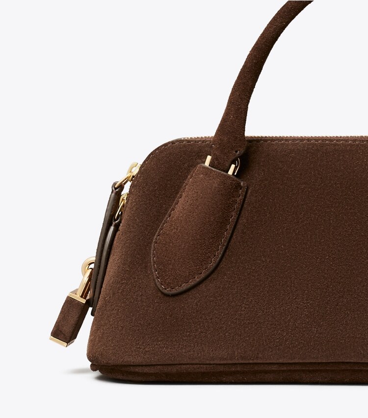 Tory Burch designer crossbody bags Lock Henkeltasche aus Wildleder in DARK COCOA detail