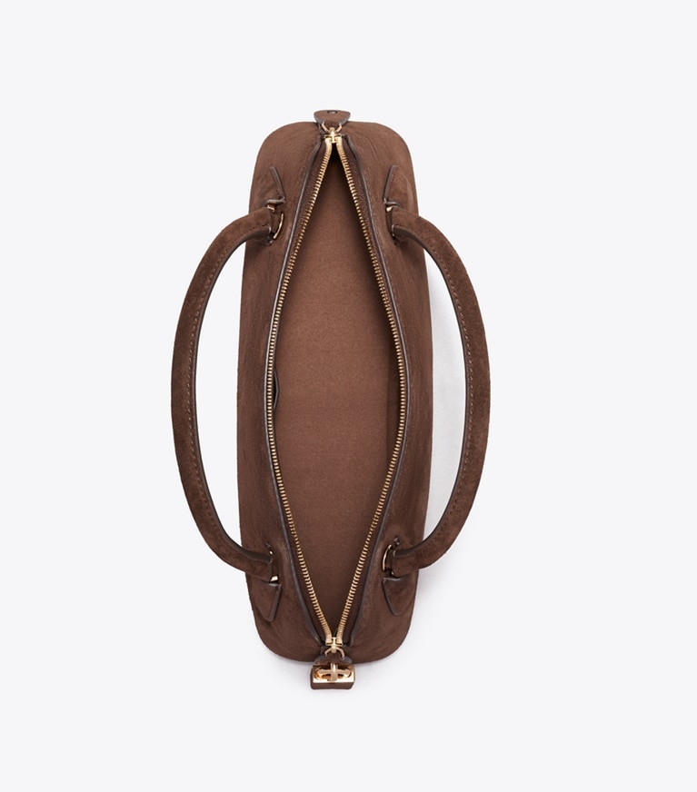 Tory Burch designer crossbody bags Lock Henkeltasche aus Wildleder in DARK COCOA von oben
