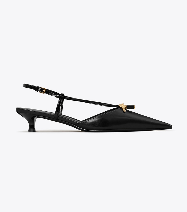 Tory Burch designer heels Lock Low Heel Pump in PERFECT BLACK / GOLD side
