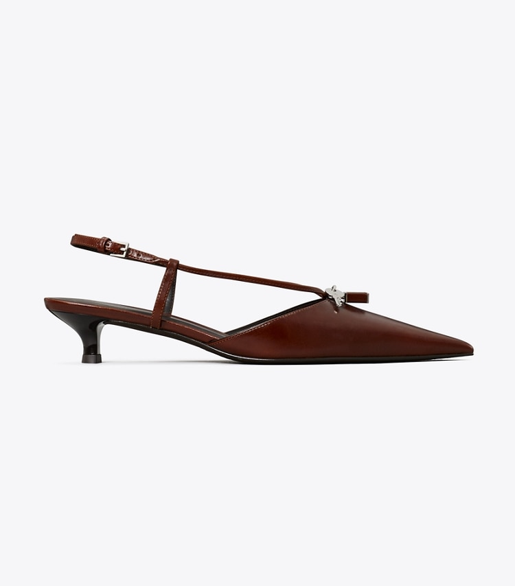 Tory Burch designer heels Lock Low Heel Pump in NEGRONI / SILVER side