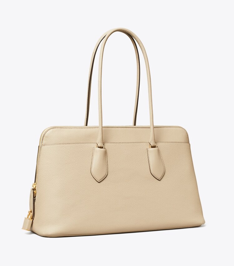 Tory Burch designer satchels Lock Satchel in Light Stone angle