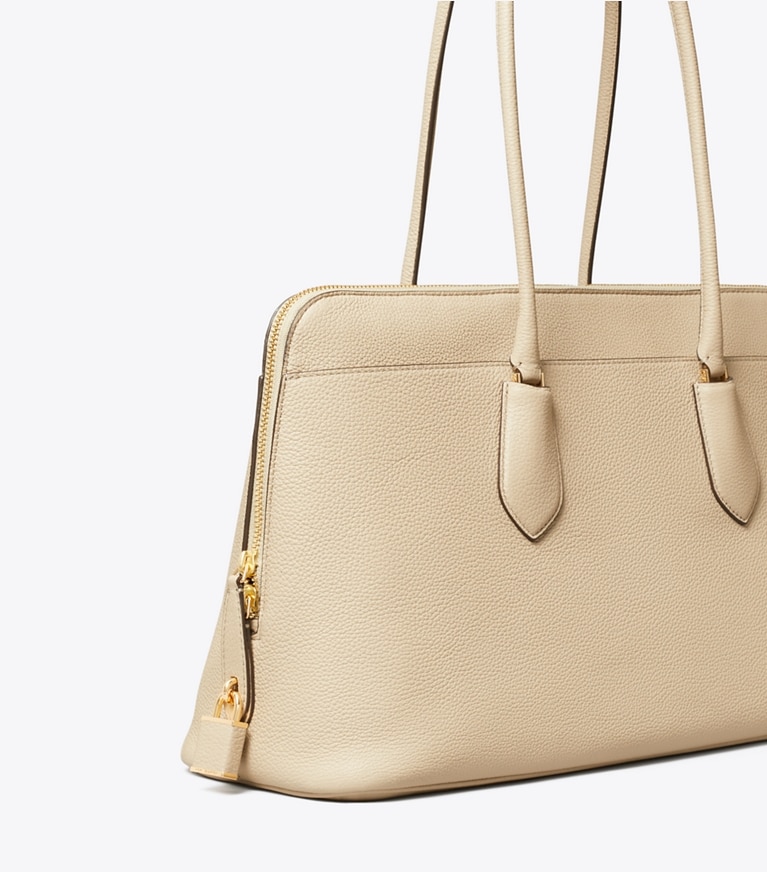 Tory Burch designer satchels Lock Satchel in Light Stone detail