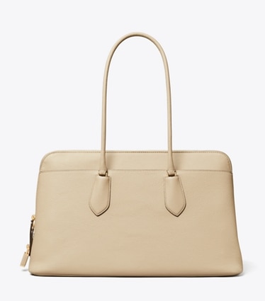 Tory Burch designer satchels Lock Satchel in Light Stone front