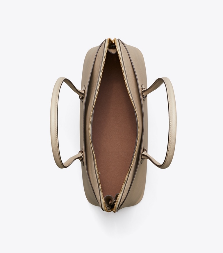 Tory Burch designer satchels Lock Satchel in Light Stone overhead