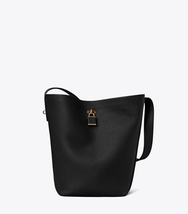Tory Burch designer shoulder bags Lock Slim Bucket Bag in Black front