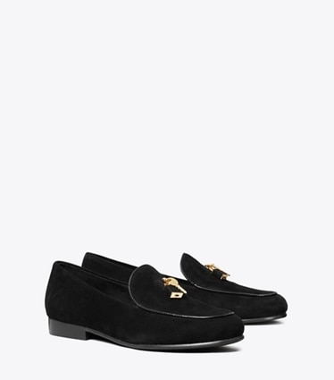 Tory Burch designer flats Lock Smoking Slipper in PERFECT BLACK / GOLD angle