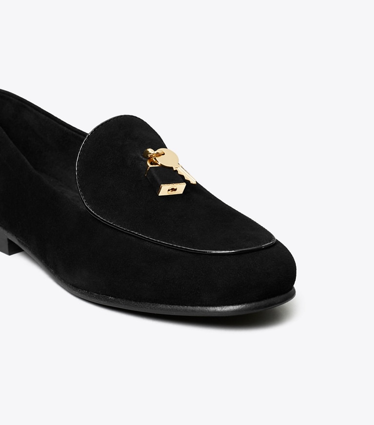 Tory Burch designer flats Lock Smoking Slipper in PERFECT BLACK / GOLD detail