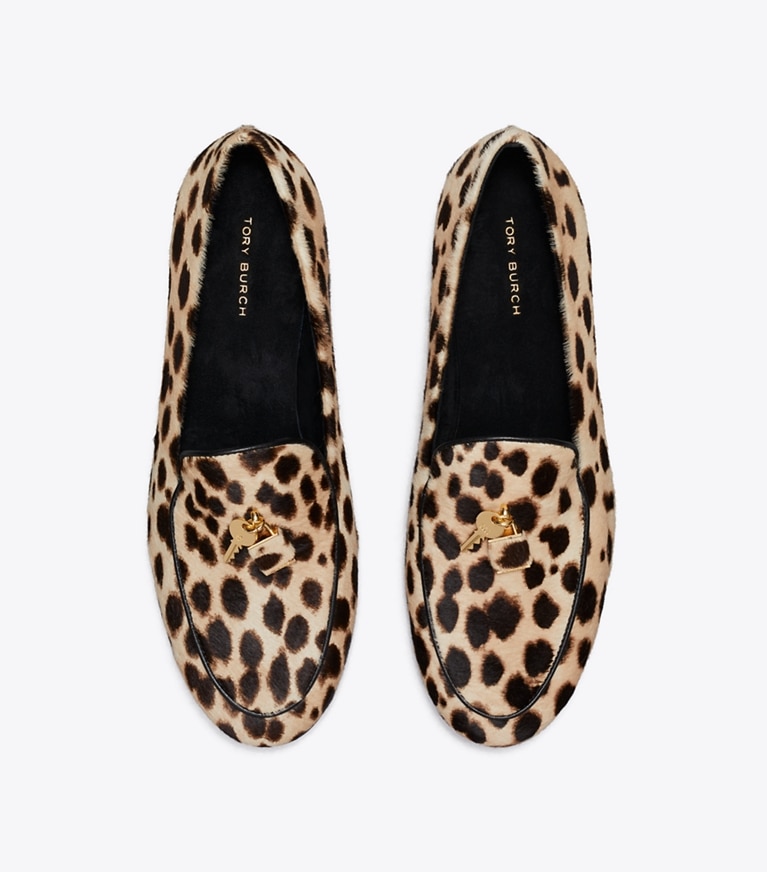Tory Burch designer flats Lock Smoking Slipper in CHEETAH SPOTS overhead