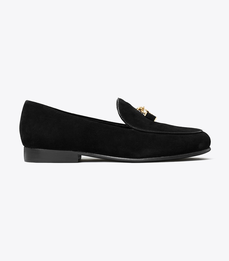 Tory Burch designer flats Lock Smoking Slipper in PERFECT BLACK / GOLD side