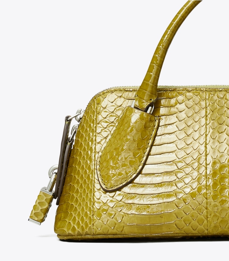 Tory Burch designer crossbody bags Lock Snake Top Handle Bag in Moss detail