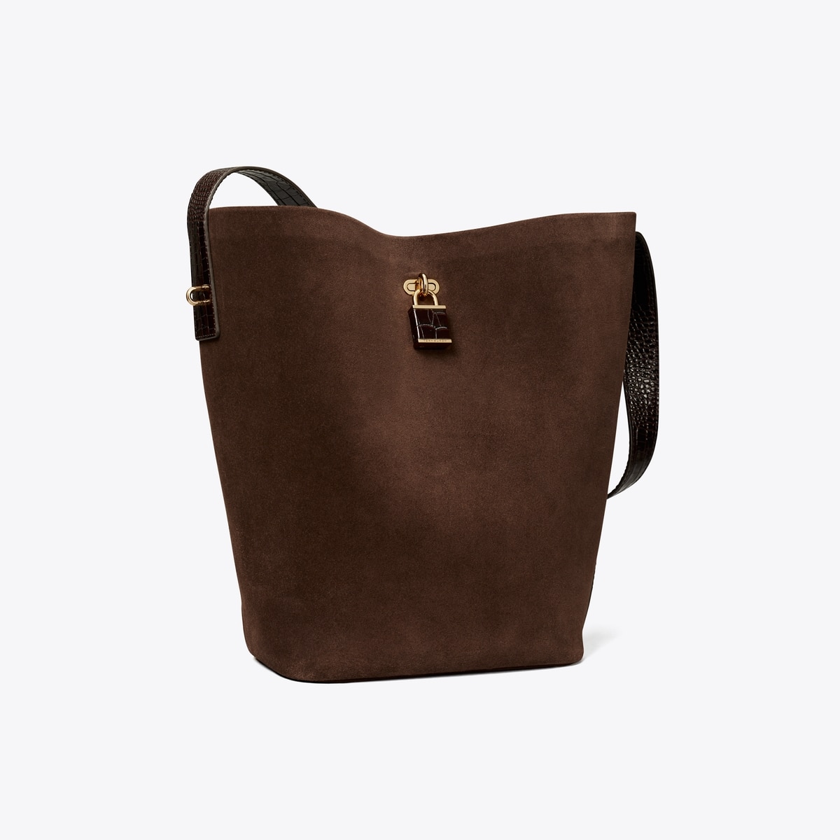 LOCK SUEDE SLIM BUCKET BAG