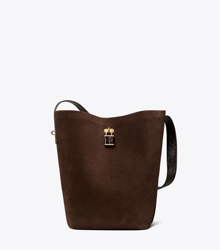 Tory Burch Lock Suede Slim Bucket Bag