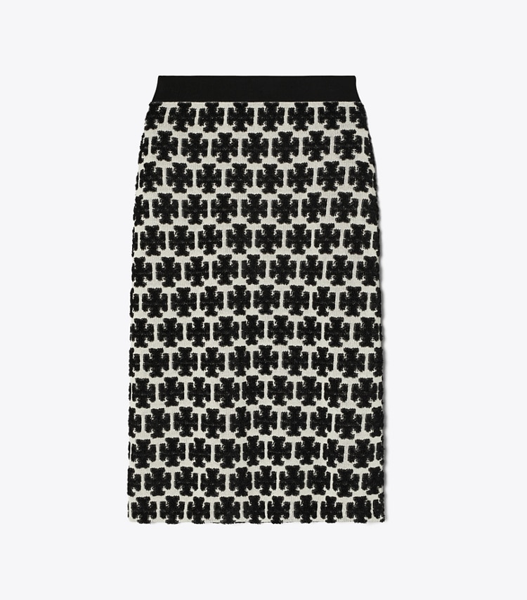 Tory Burch designer bottoms Logo Bouclé Skirt in BLACK / FRENCH CREAM front