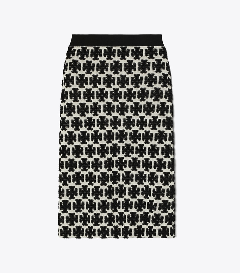 Tory Burch designer bottoms Logo Bouclé Skirt in BLACK / FRENCH CREAM front