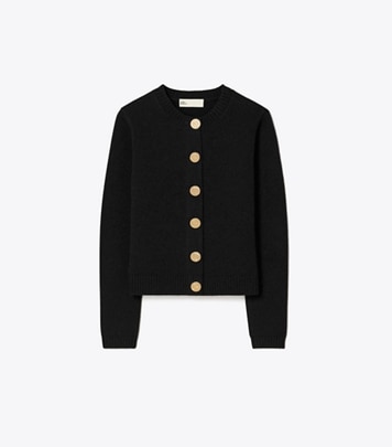 Tory Burch designer sweaters Logo Button Wool Cardigan in Black front