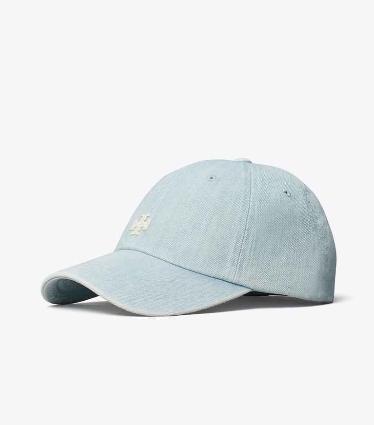Tory Burch designer hats Logo Cap in Blue Denim angle
