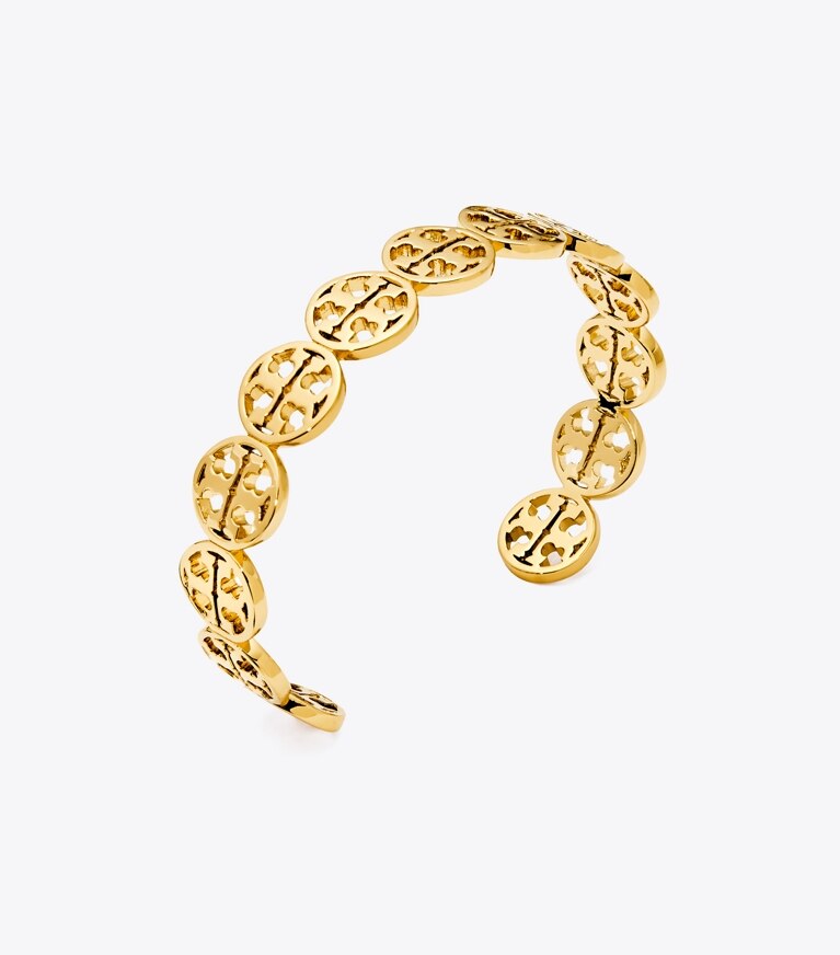 Tory Burch authentic Milgrain logo-plaque cuff bracelet n18K 2024 Gold plated Brass