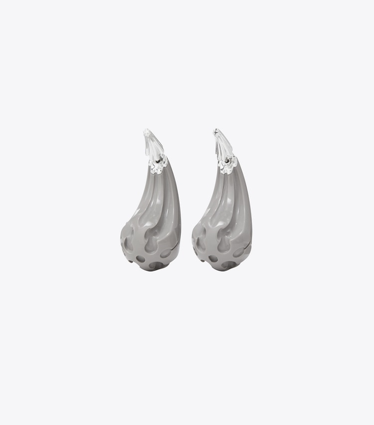 Tory Burch designer earrings Logo Drop Front-Back Earring in Light Silver / Gray front