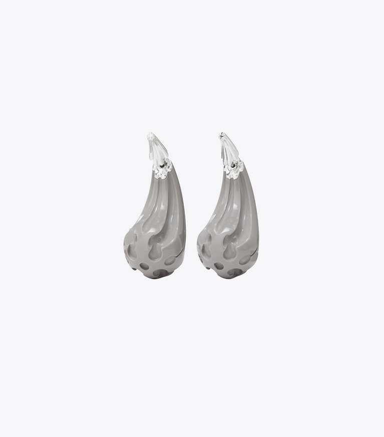 Tory Burch designer earrings Logo Drop Front-Back Earring in Light Silver / Gray front