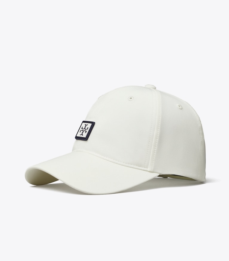 Tory Burch designer hats Logo Elastic Cap in Snow White angle