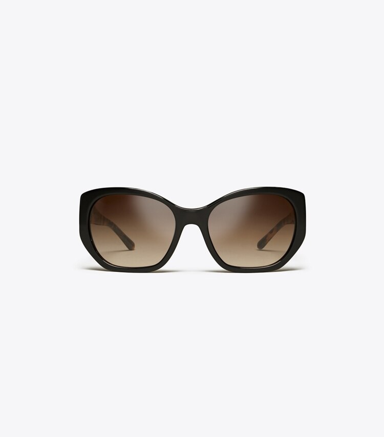 Tory Burch designer sunglasses & eyewear Logo-Hinge Sunglasses in Black front