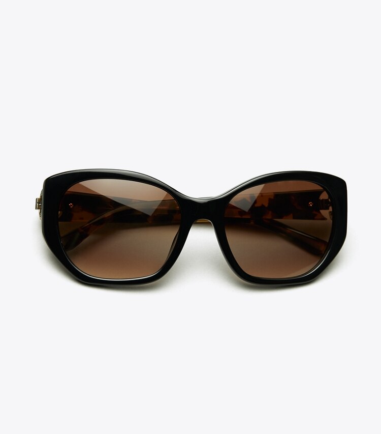 Tory Burch designer sunglasses & eyewear Logo-Hinge Sunglasses in Black overhead