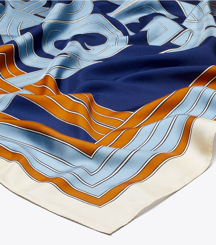Tory Burch designer scarves Logo Link Silk Square Scarf  in Blue detail