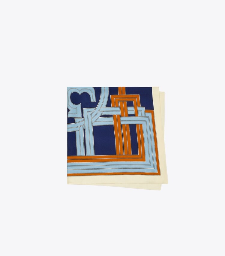 Tory Burch designer scarves Logo Link Silk Square Scarf  in Blue folded