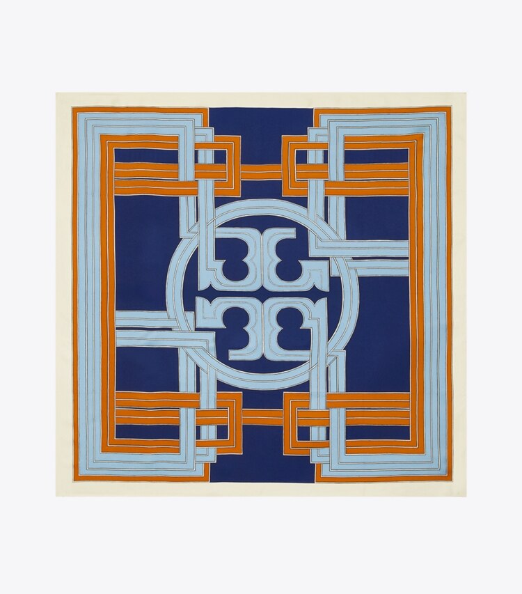 Tory Burch designer scarves Logo Link Silk Square Scarf  in Blue overhead