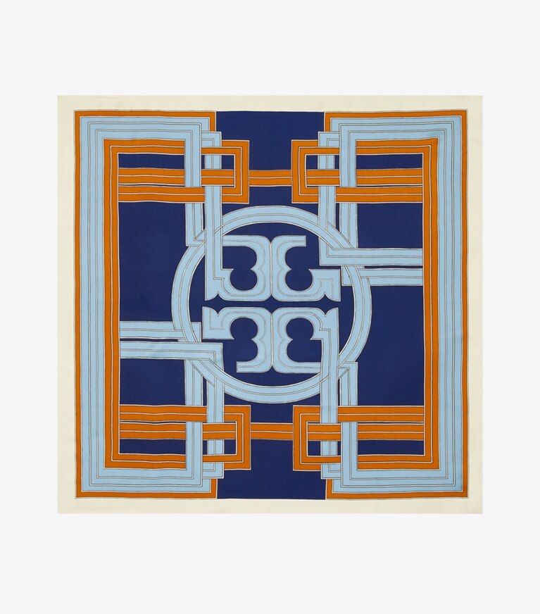 Tory Burch designer scarves Logo Link Silk Square Scarf  in Blue overhead