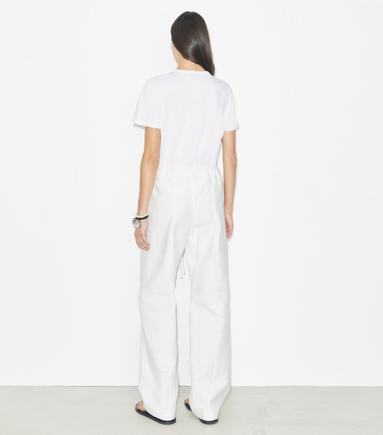 Tory Burch designer tops Logo Patch T-Shirt in White on model back