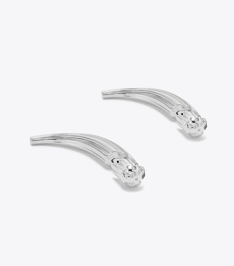 Tory Burch designer earrings Logo Spike Front-Back Earring in Light Silver detail