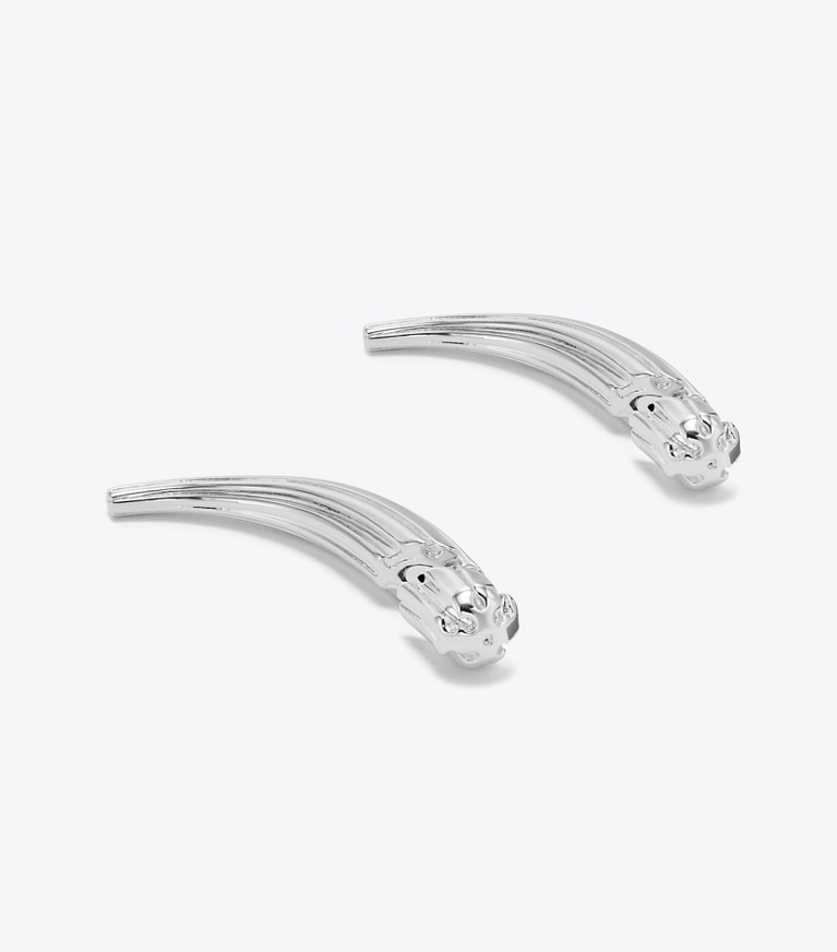 Tory Burch designer earrings Logo Spike Front-Back Earring in Light Silver front