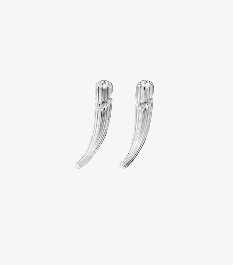 Tory Burch designer earrings Logo Spike Front-Back Earring in Light Silver front