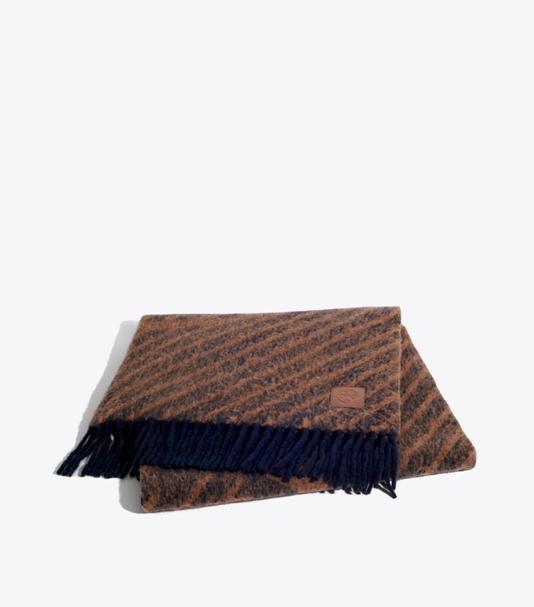 Tory Burch designer décor Logo Stripe Bouclé Blanket in NAVY / BROWN additional