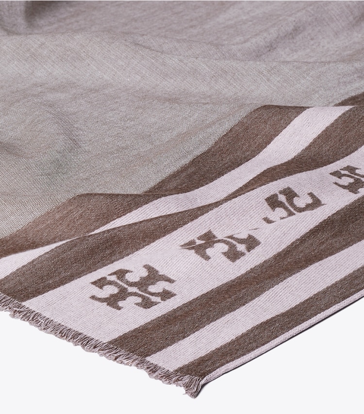 Tory Burch designer scarves Logo Stripe Oblong Scarf in Chocolate detail