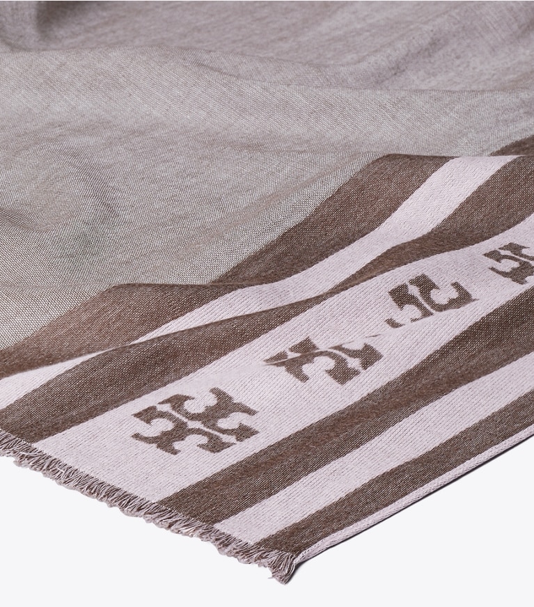 Tory Burch designer scarves Logo Stripe Oblong Scarf in Chocolate detail